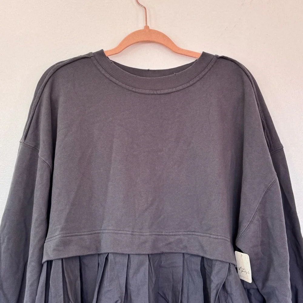 NWT Free People Eleonor Layered Oversized Boho Gray Sweatshirt Minidress - Picture 5 of 15